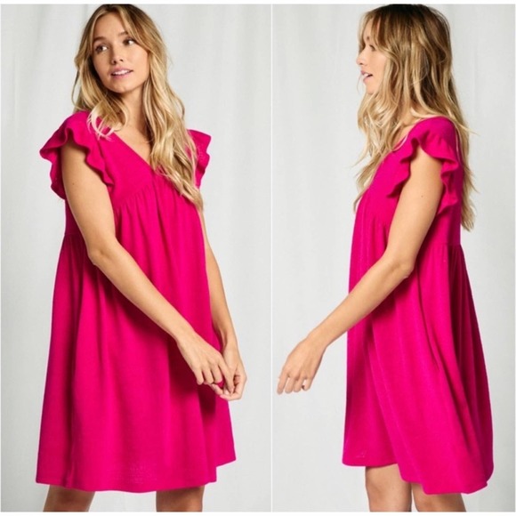 1 LEFT! USA MADE Magenta High Quality Women’s Summer Babydoll Pocket Dress - Picture 2 of 3